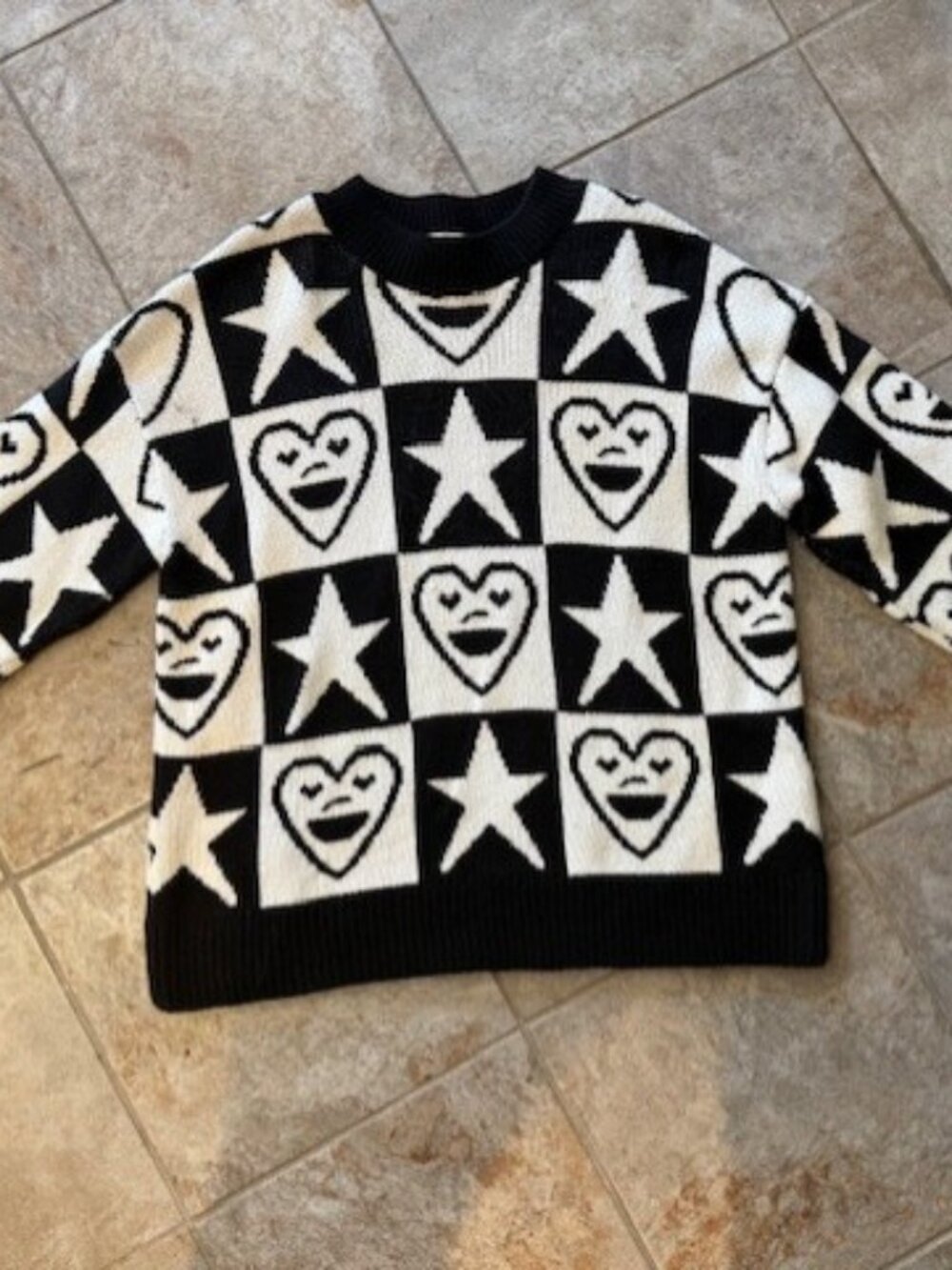 Zara Heart And Stars Black And White Jacquard Knit Sweater Size L